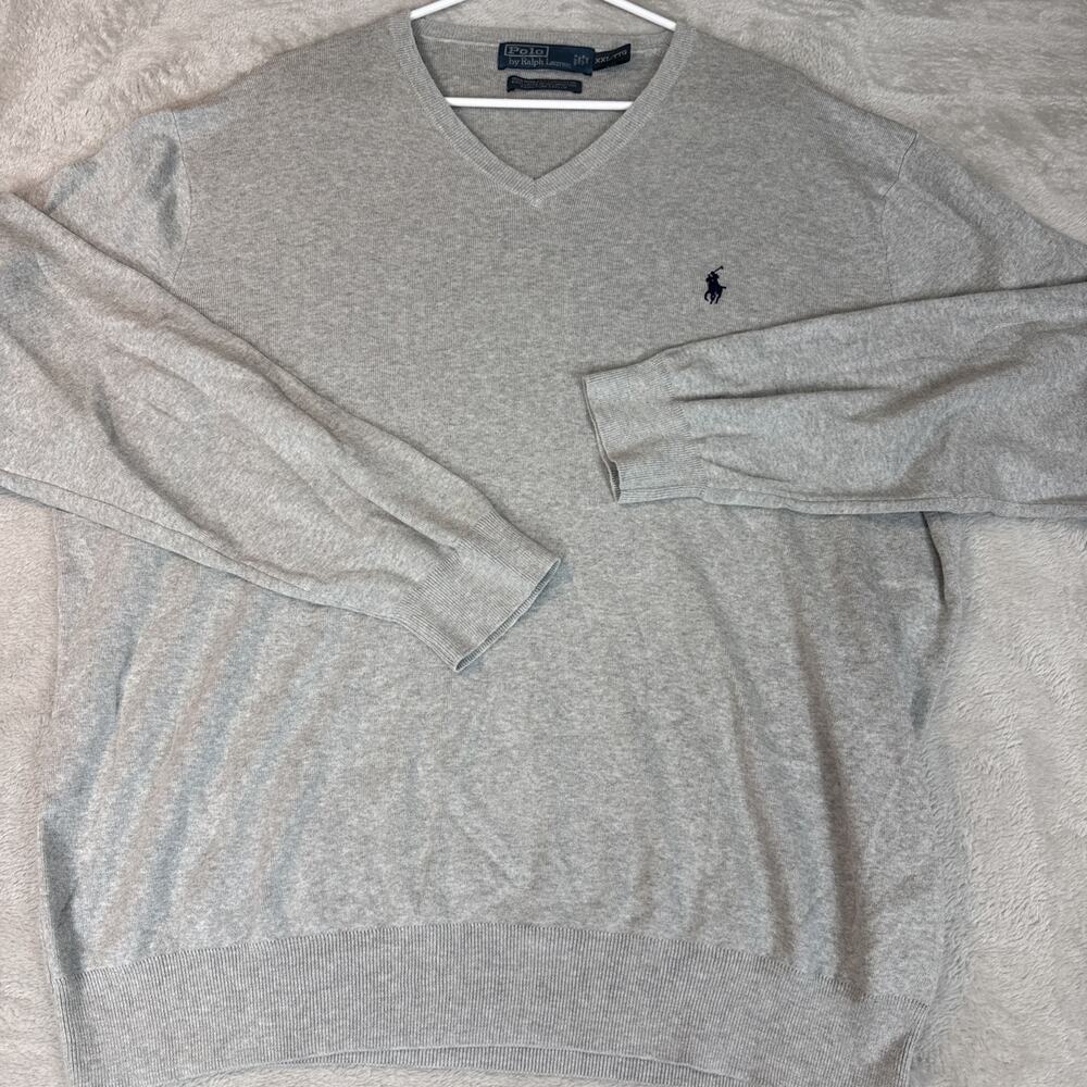 Polo Ralph Lauren Pullover Sweater Mens 2XL Gray V Neck Classic Pony Casual - Picture 2 of 7